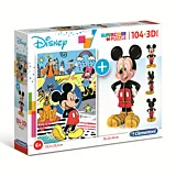 Puzzle Supercolor cu model 3D Mickey Mouse Clementoni, 104 piese