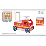 Masinuta de pompieri Ride On, lemn, 4 piese, Multicolor