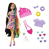 Papusa cu par brunet si 15 accesorii Barbie Totally Hair, Multicolor