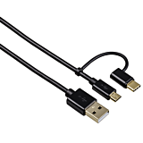Cablu Hama Micro USB 2 in1 cu adaptor USB Type-C, 1 m, Negru