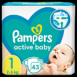 Scutece Pampers Active Baby Marimea 1, Nou Nascut, 2-5 kg, 43 buc