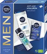 Set cadou Nivea Men Hyaluron:crema Men antirid Hyaluron SPF 15, 50 ml + gel de dus Sensitive for men, 250 ml + deodorant spray masculin Fresh Kick, 150 ml