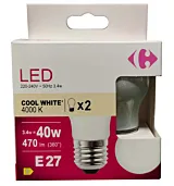 Set 2 becuri LED Carrefour, E27, 40 W, 470 lm, 4000 K, Alb rece