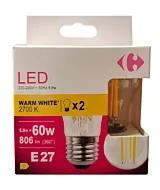 Set 2 becuri LED Carrefour, E27, 60 W, 806 lm, 2700 K, Alb cald