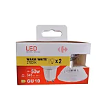 Set 2 becuri LED Carrefour, GU10, 50 W, 345 lm, 2700 K, Alb cald