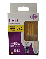 Set 2 becuri LED lumanare Carrefour, E14, 806 lm, 2700 K, 5.9 W (60 W)