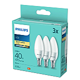 Set 3 becuri LED Philips, E14, 4.9 W (40 W), 470 lm, 2700 K, Alb cald