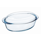Vas oval cu capac din sticla termorezistenta 33x20x13 cm, 4 L, Essentials Pyrex