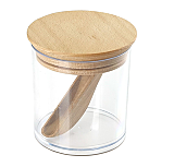 Borcan depozitare cu lingura si capac Practic, plastic/lemn, 0.5 L, Transparent / Bej