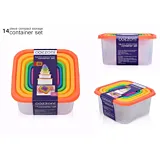 Set 7 cutii alimentare Rainbow, 0.16/0.300/0.500/0.880/1.5/2.4/4 L, Transparent/Multicolor