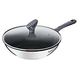 Tigaie wok cu capac Daily Cook Tefal G7309955, otel inoxidabil, 28 cm, Negru/Argintiu