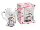 Cana sticla cu mesaj For Mom With Love From Your Favorite Child, 350 ml, Transparent/Multicolor