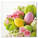 Set 20 servetele Paste Herlitz, model buchet de flori cu oua, hartie, 3 straturi, 33x33 cm, Multicolor