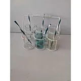 Set 6 pahare decorate cu suport, sticla/metal, Transparent/Multicolor