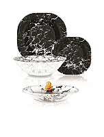 Serviciu de masa Luminarc Carina Neo Marble, sticla decorata, 19 piese, Alb/Negru