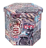 Taburet pliabil hexagonal cu spatiu depozitare Bike Heinner Home, MDF/PVC, 43x38x38 cm, Multicolor