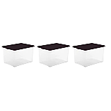 Set 3 cutii depozitare cu capac, PP, 45 L, Negru/Transparent