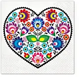 Set 20 servetele Paste Herlitz, model inima cu flori, 3 straturi, 33x33 cm, Multicolor