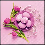 Set 20 servetele Paste Herlitz, model flori si oua roz, 3 straturi, 33x33 cm, Multicolor