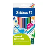 Set 12 creioane colorate solubile in apa cu pensula Pelikan, Multicolor
