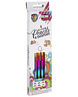 Set 6 creioane colorate Curcubeu si ascutitoare Grafix, Multicolor