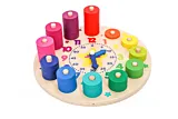 Joc educativ Numere si ceas Montessori, lemn, Multicolor