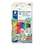 Set 12 creioane color cu guma Staedtler, lemn, Multicolor