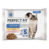 Hrana umeda pentru pisici Perfect Fit Indoor, selectii de carne in sos, 4x85g