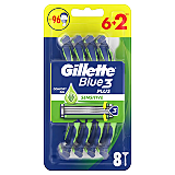 Aparat de ras de unica folosinta Gillette Blue3 Dispo Sensitive, 6+2 bucati