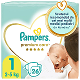 Scutece Pampers Premium Care Nou Nascut, Marimea 1, 2-5 kg, 26 buc