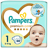 Scutece Pampers Premium Care Marimea 1, 2-5 kg, 50 buc