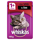 Whiskas hrana umeda pentru pisici adulte, cu vita in sos de carne 100 g