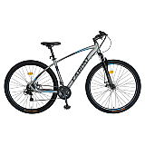 Bicicleta MTB-HT Carpat Invictus C2957C, 21 viteze, cadru aluminiu, 29", Gri cu design Albastru/Negru