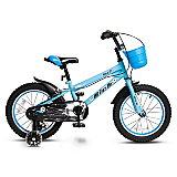 Bicicleta copii 4-6 ani Rich Baby R1607A, roti 16 inch, C-Brake, roti ajutatoare cu LED, Albastru/Alb