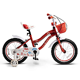Bicicleta copii 4-6 ani Rich Baby R1608A, roti 16 inch, C-Brake, roti ajutatoare cu LED, Rosu/Alb