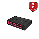 Switch TP-LINK Mercusys MS105G, 4 x porturi Gigabit, Unmanaged, Carcasa plastic, Negru