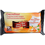 Servetele umede cu utilizare multipla, cu parfum de sapun negru si flori de portocale, Carrefour, 2x40 bucati