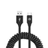 Cablu spiralat pentru telefon Tellur TLL155395, incarcare/sincronizare, USB to Type-C, 3A, 1.8m, Negru