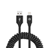 Cablu spiralat pentru telefon Tellur TLL155396, incarcare/sincronizare, USB to Lightning, 3A, 1.8m, Negru