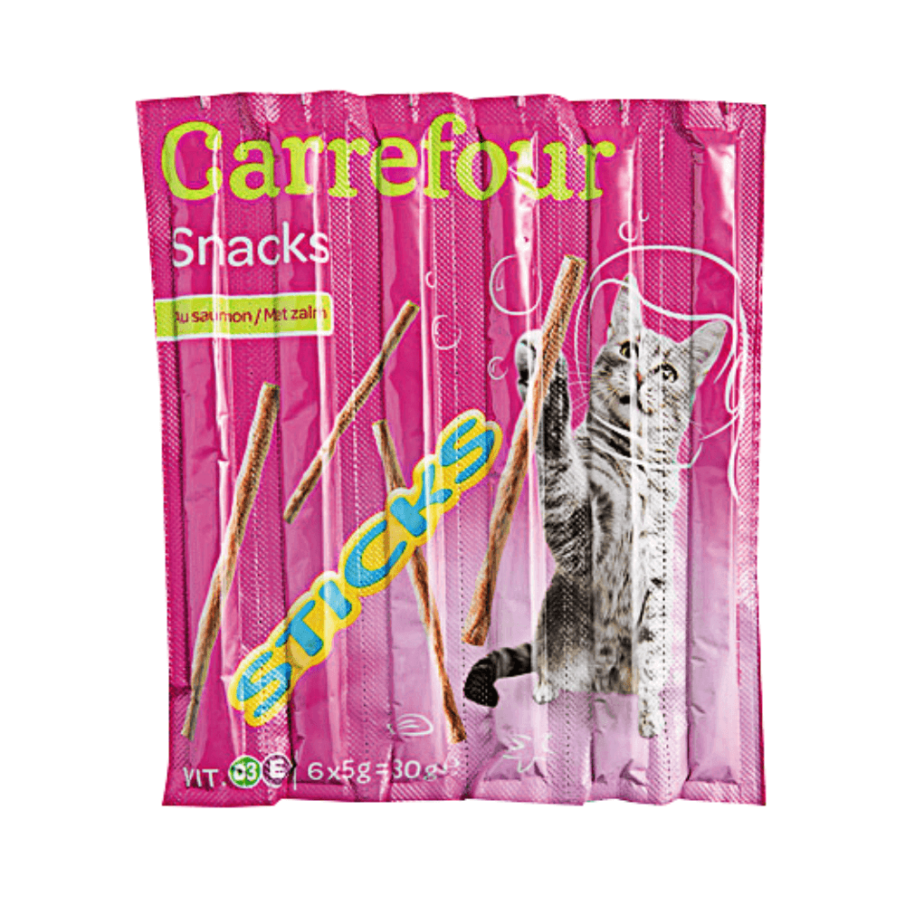 Sticks-uri cu somon pentru pisica Carrefour 6x5g Carrefour Romania
