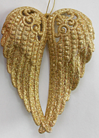 Ornament aripi de inger cu sclipici, auriu
