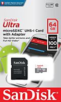 Card memorie SanDisk Ultra, MicroSDXC, 64GB, 100 MB/s + Adaptor
