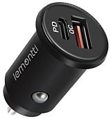 Incarcator Auto Lemontti dual port LEMIAPDQCBK, USB + Quick Charge 3.0, Type-C, Negru