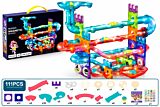 Set constructie magnetic cu pista pentru bile si lumini LED, 111 piese, Multicolor