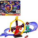 Set cu masinuta Disney Cars Race To Celebrate Pista iluminata Lightning Mcqueen JMT57, Multicolor