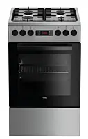 Aragaz mixt Beko FSMT52320DXO, 4 arzatoare gaz, Aprindere electrica, Cuptor electric, Grill, Rotisor, Clasa A, Inox