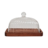 Tava pentru unt Carrefour Home, lemn/sticla, Transparent/Maro