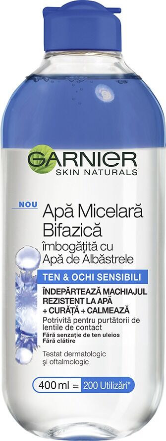 Apa micelara Garnier Skin Naturals Bifazica cu Apa de Albastrele, pentru ten sensibil, 400 ml