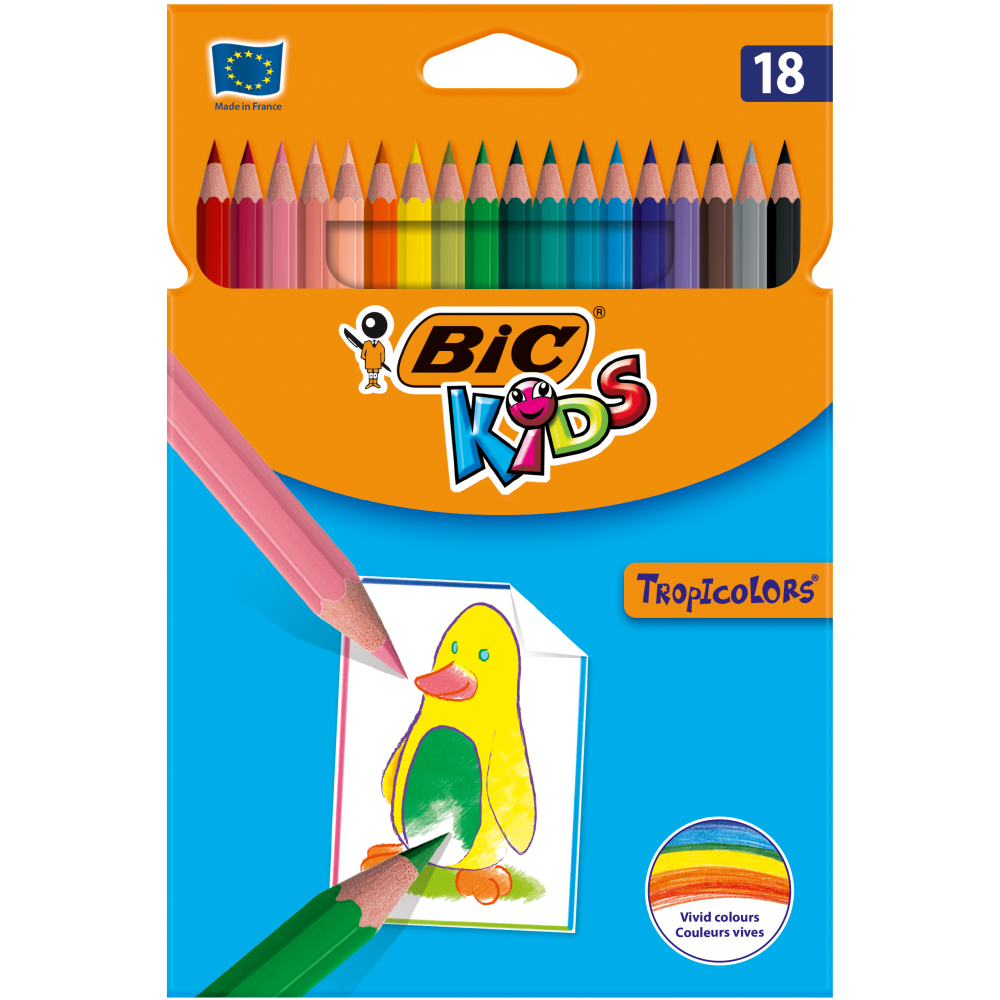 Creioane colorate Tropicolors, 18 bucati, BIC
