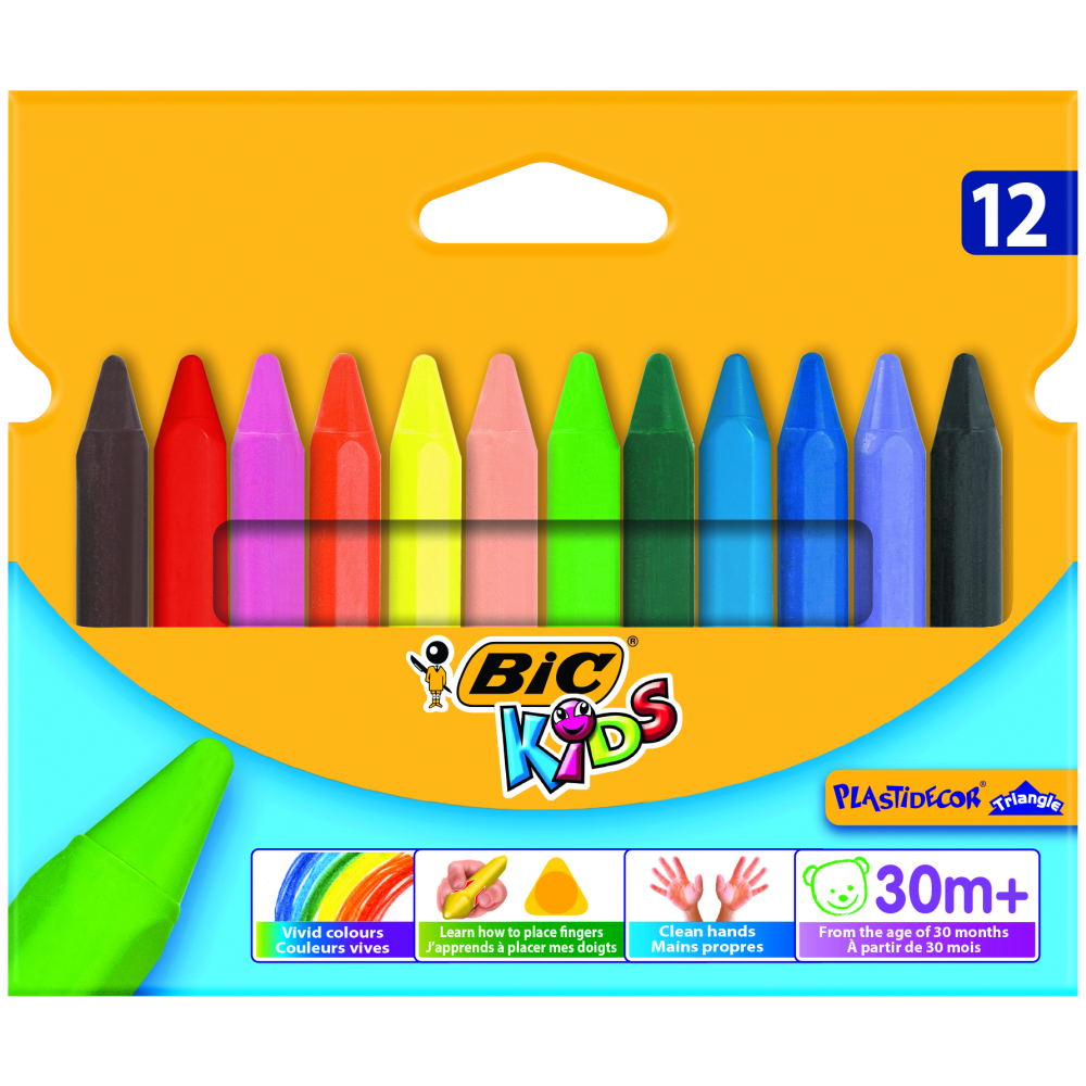 Creioane cerate plastifiate Plastidecor Triunghiulare, 12 culori